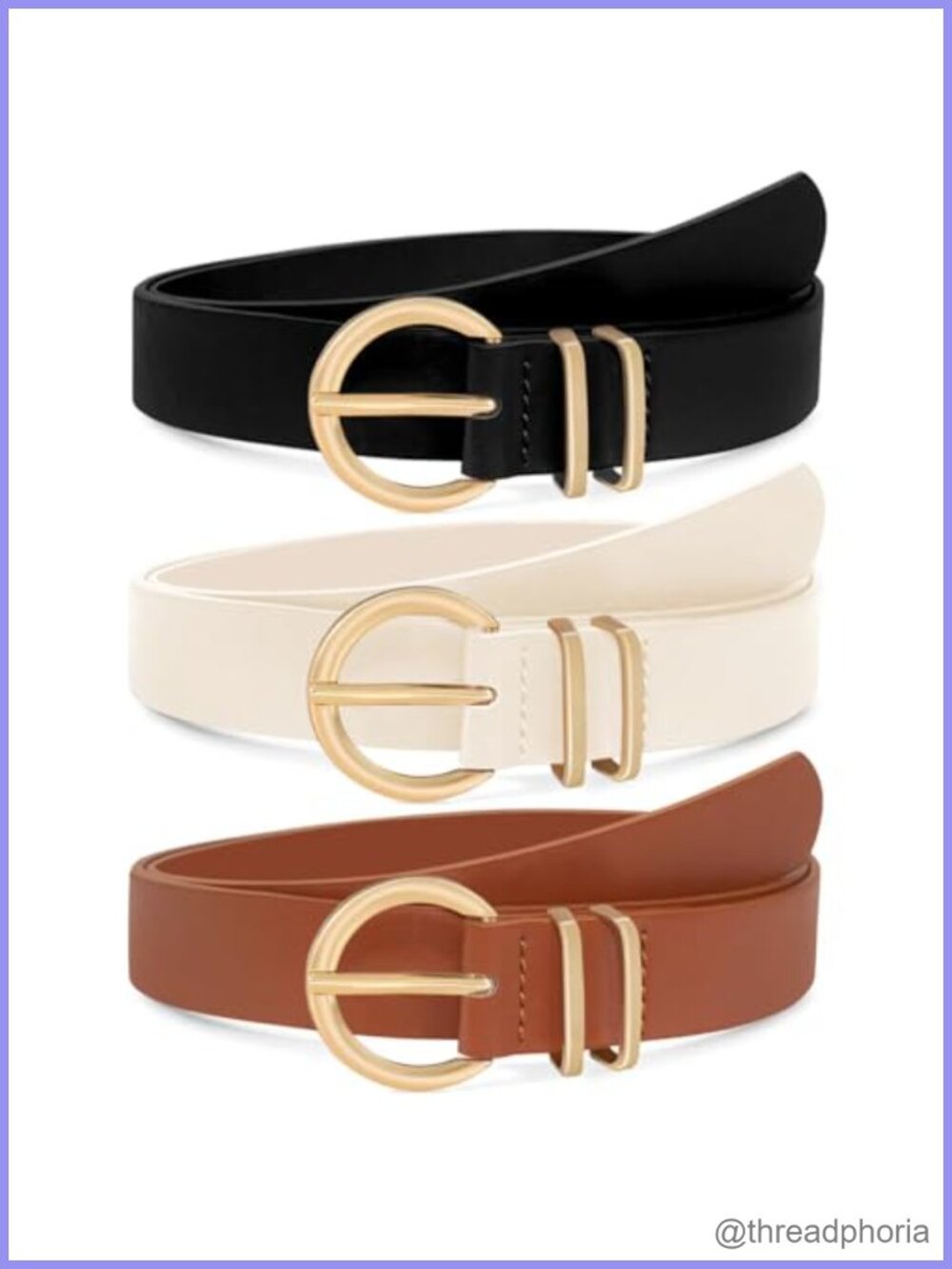 3 Pack Women's PU Leather Waist Belts Gold Buckle Jeans Pants